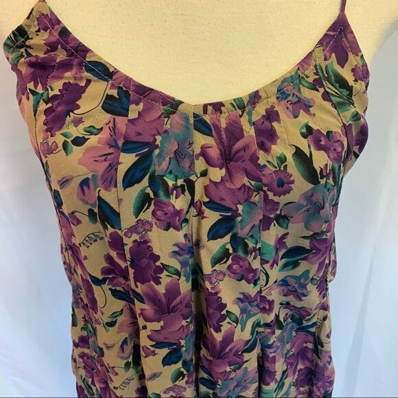 Nwt Gypsy Soul purple tan floral  pleated tank top camisole size S/M - Picture 4 of 9